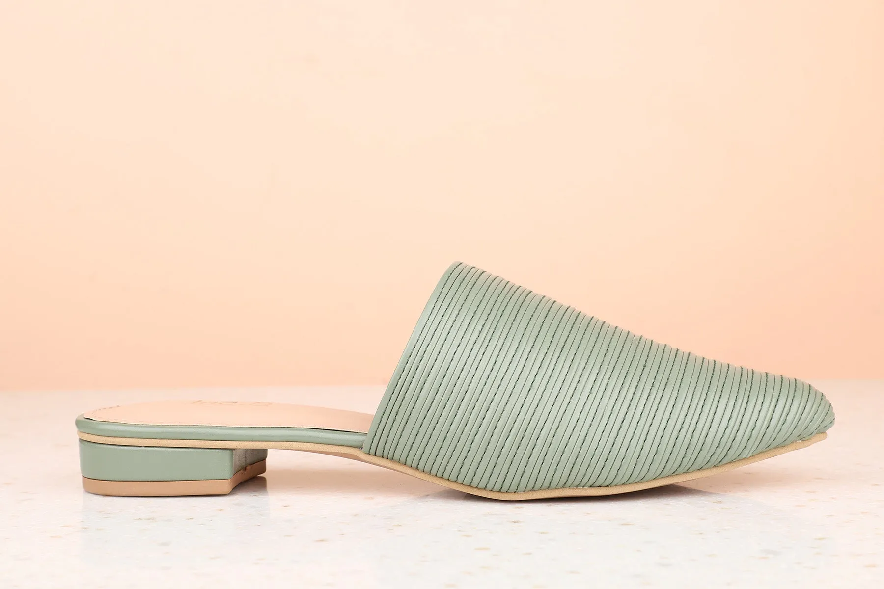 Women Green Textured Mules Flats