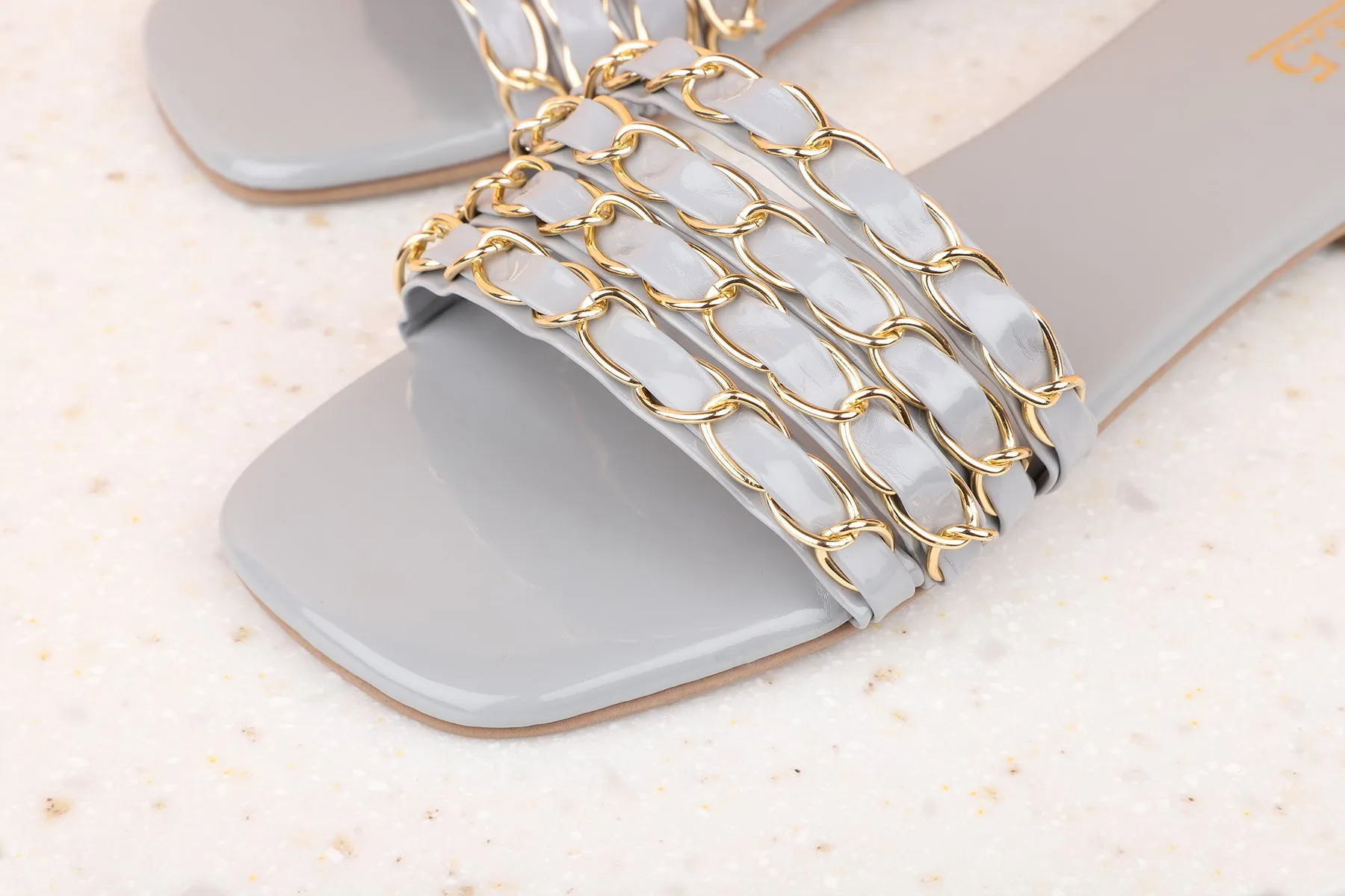 Women Grey Embellished Open Toe Flats