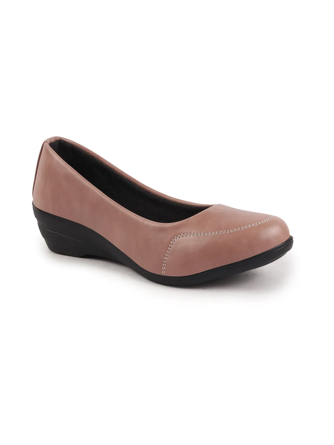 Women Peach Formal Platform Wedge Heel Slip On Ballerina Shoes