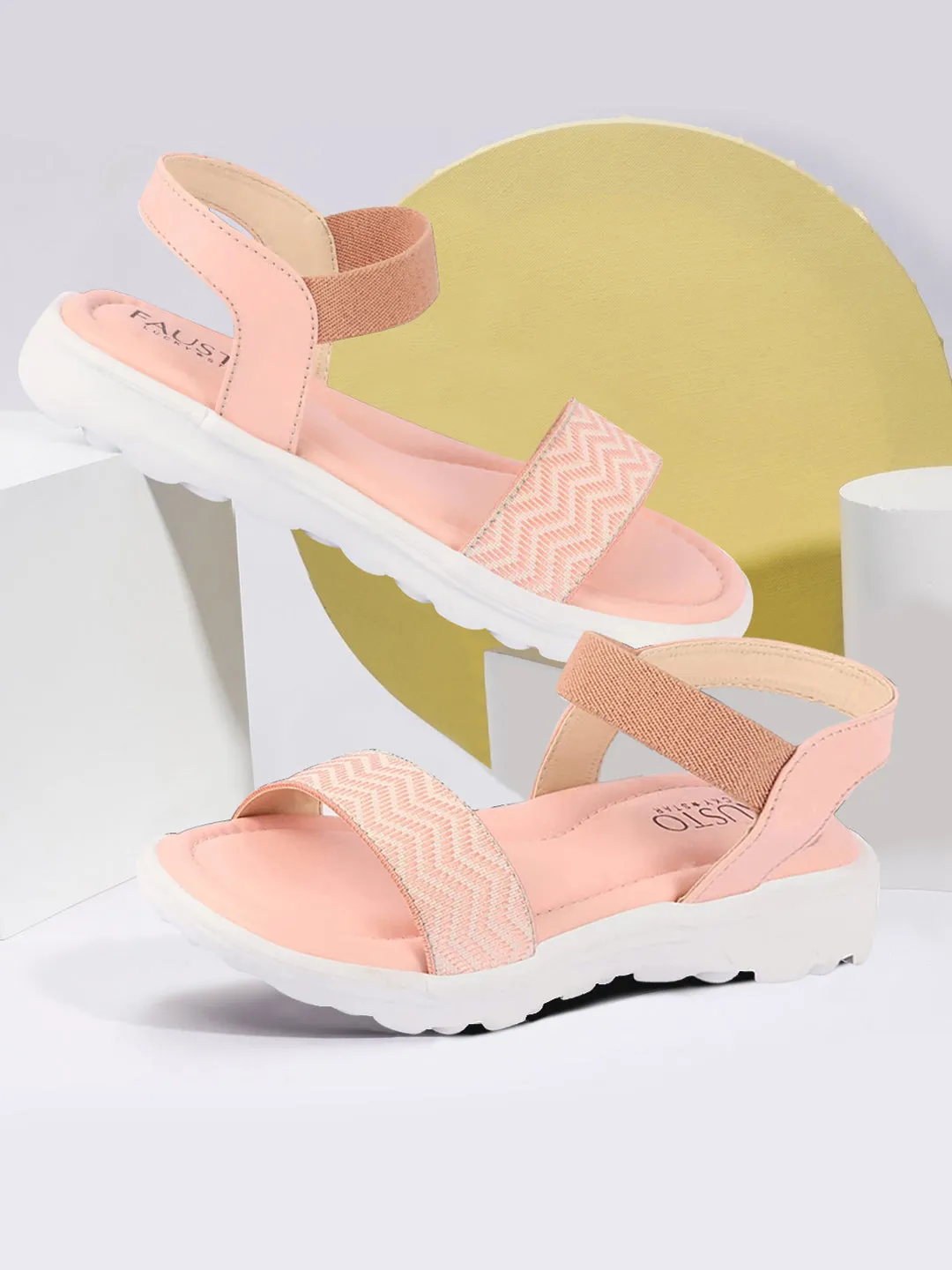 Women Pink Open Toe Fashion Stylish Day Long Comfort Slip On Wedges Sandals