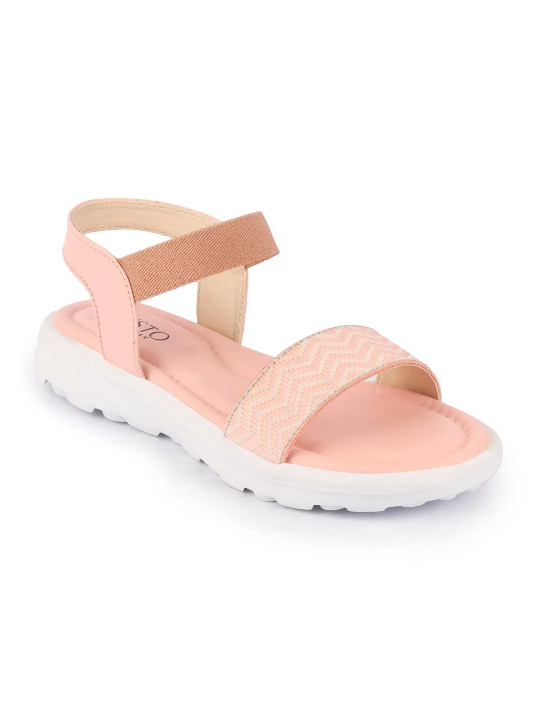 Women Pink Open Toe Fashion Stylish Day Long Comfort Slip On Wedges Sandals