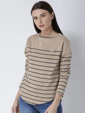 Women Round Neck Beige T-shirt