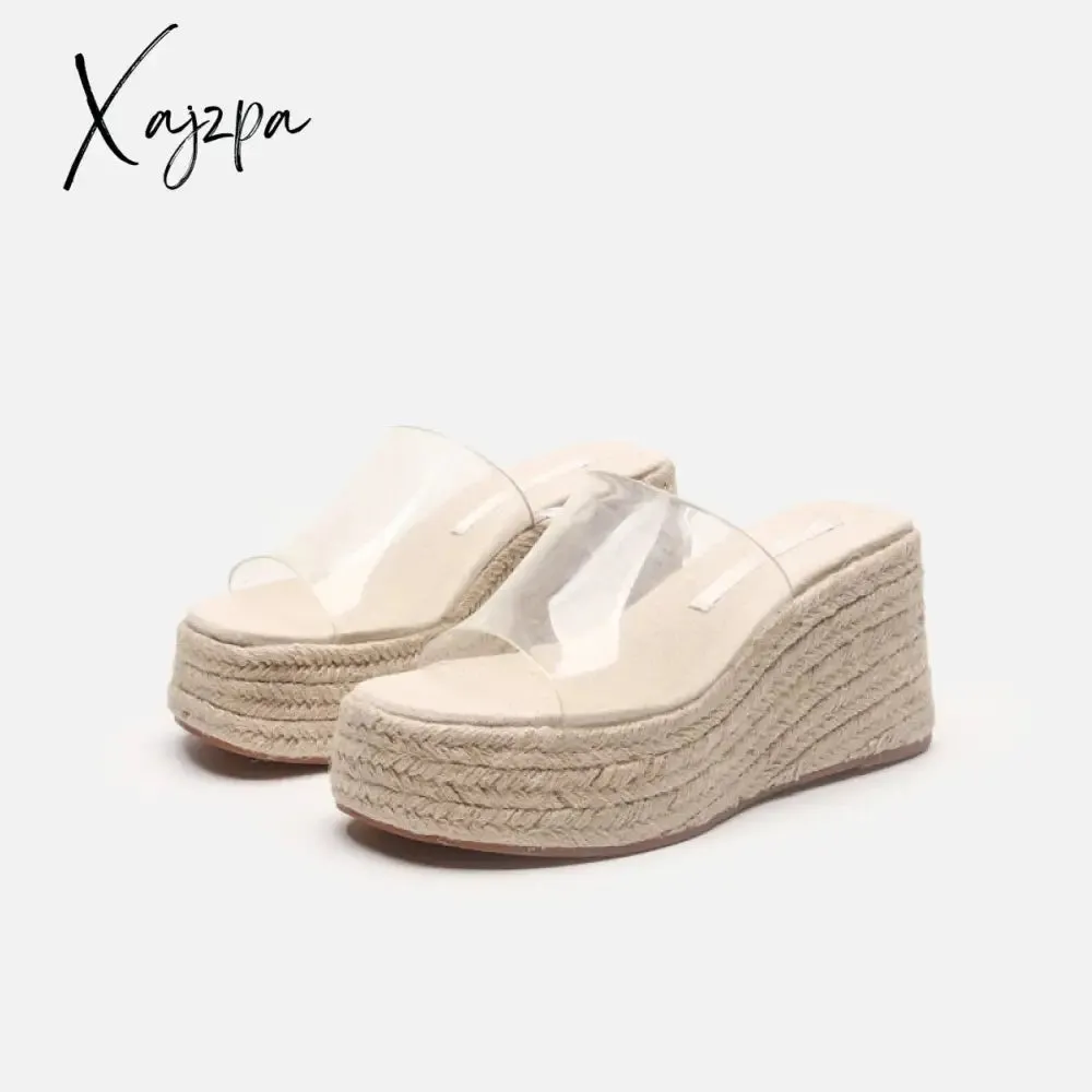 Xajzpa - Summer Wedges Slippers Women Platform High Heels Flip Flop Ladies Outdoor Beach Shoes Braided hemp Rope Wedge Slipper