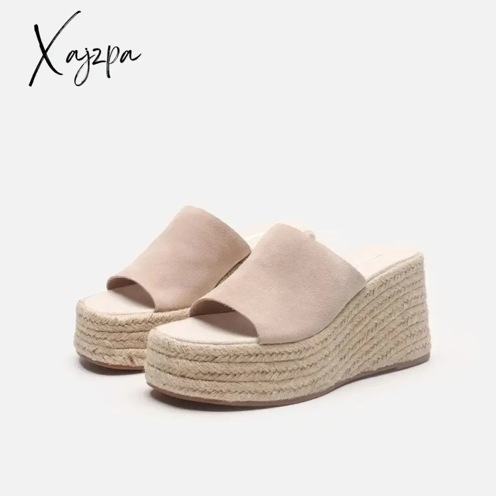 Xajzpa - Summer Wedges Slippers Women Platform High Heels Flip Flop Ladies Outdoor Beach Shoes Braided hemp Rope Wedge Slipper