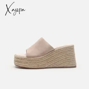 Xajzpa - Summer Wedges Slippers Women Platform High Heels Flip Flop Ladies Outdoor Beach Shoes Braided hemp Rope Wedge Slipper