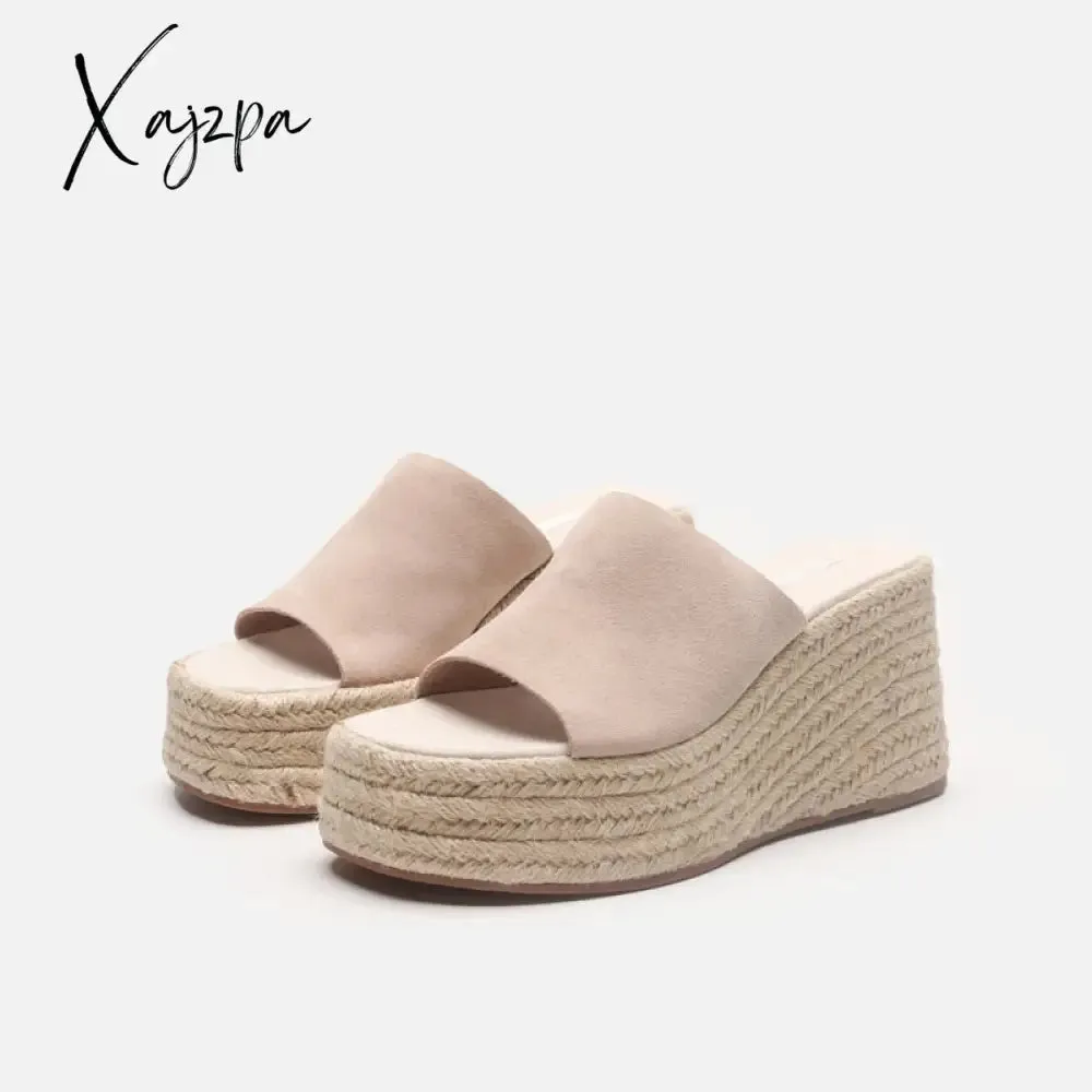 Xajzpa - Summer Wedges Slippers Women Platform High Heels Flip Flop Ladies Outdoor Beach Shoes Braided hemp Rope Wedge Slipper