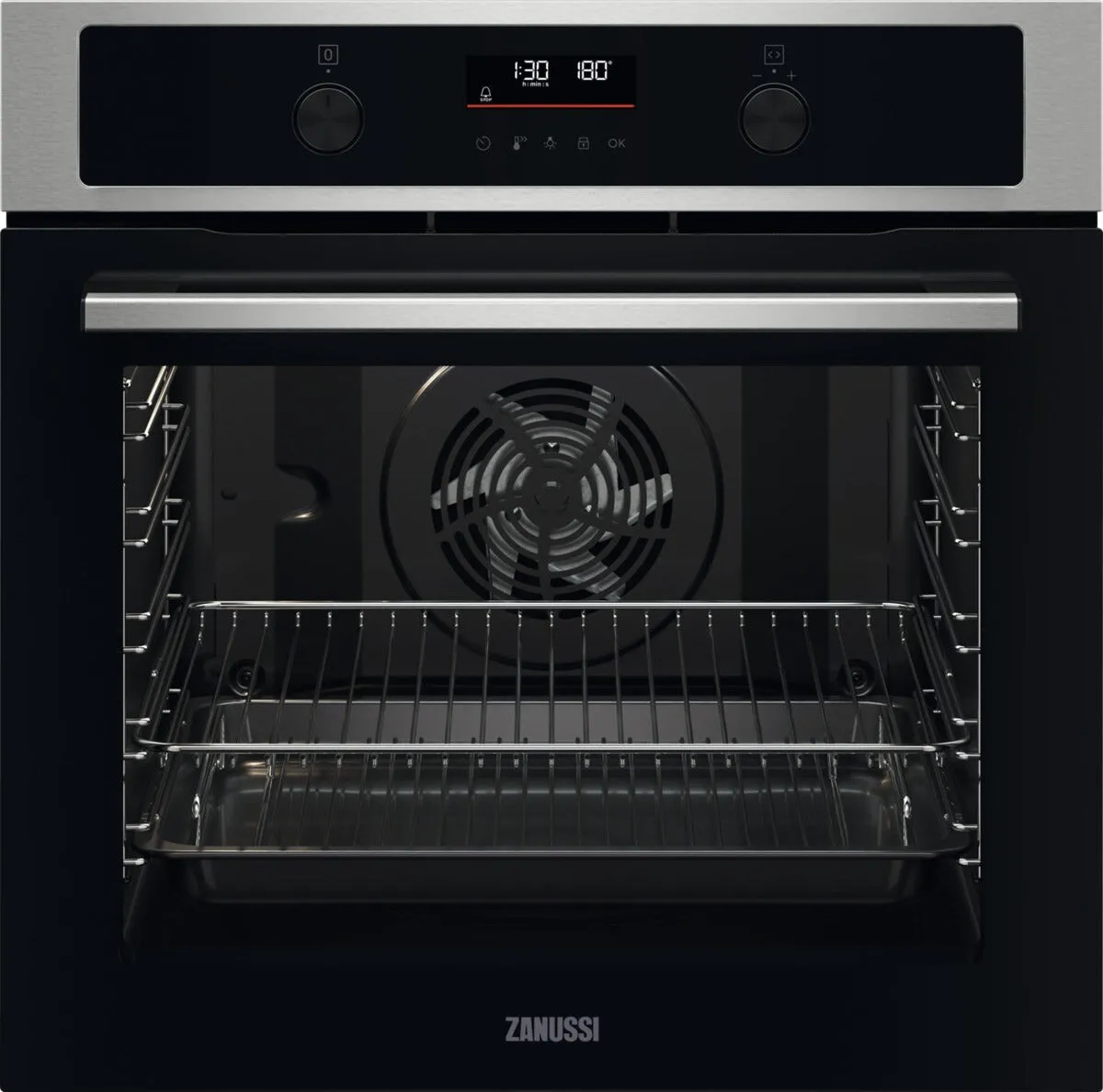 Zanussi ZOPND7XN Built In Electric Single Oven with Pyrolytic Cleaning - Stainless Steel / Black